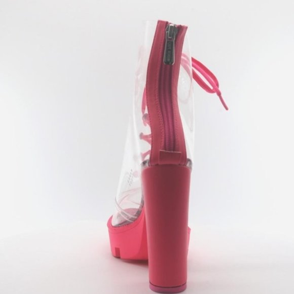 Womens Pink Brooklyn Clear chunky high heel Ankle Boots - Picture 3 of 4